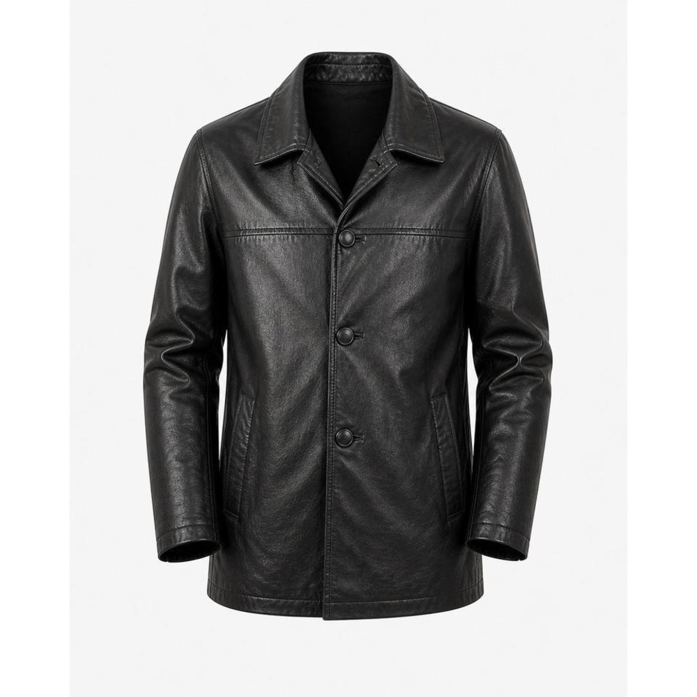 Donna Pelle Black Leather Coat Womens Medium Longline 100%‎ Leather 90s Classic - Picture 2 of 7